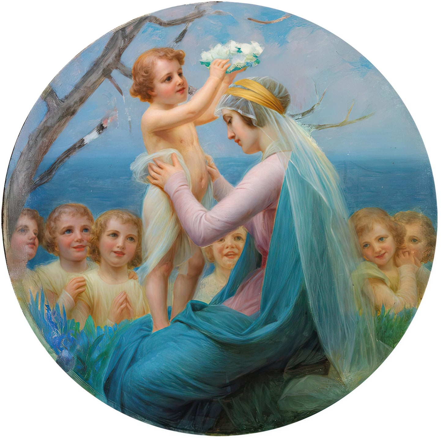 New! Crowning of Mary by Jesus Sticker – 3" Round – by Enrique M. Vidal – High Quality Vinyl