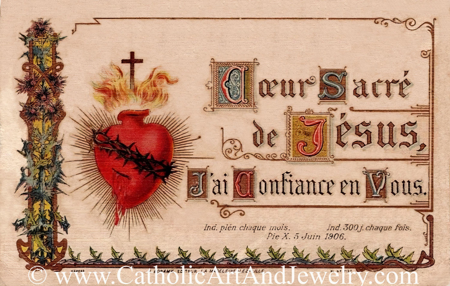 New! Sacred Heart of Jesus, I Trust in You – based on a Vintage French Holy Card – Catholic Art Print