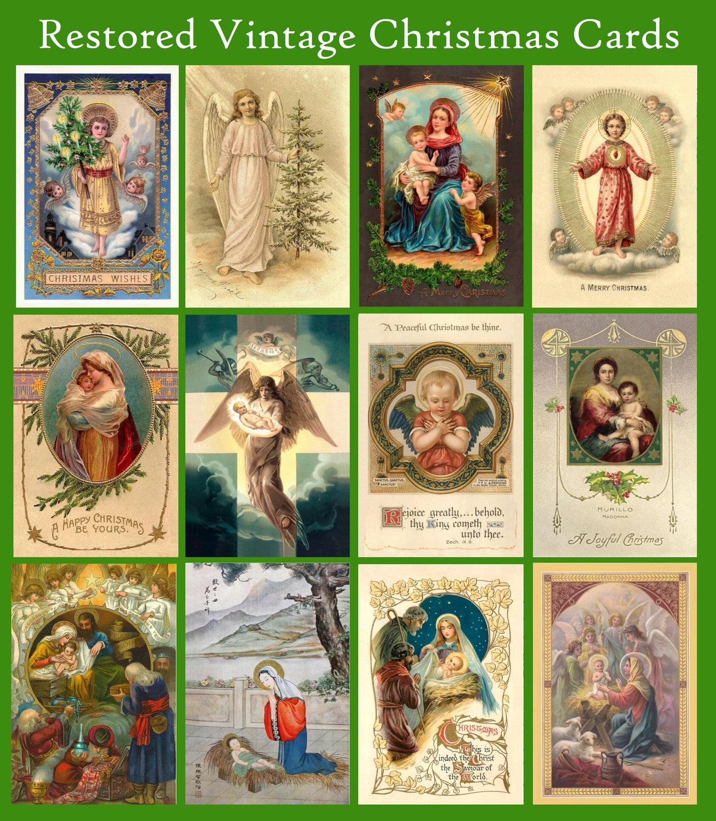 New! Religious Vintage Christmas Post Cards – 24 to 96 New Restored Cards w/wo Envelopes – Beautiful and Inspirational