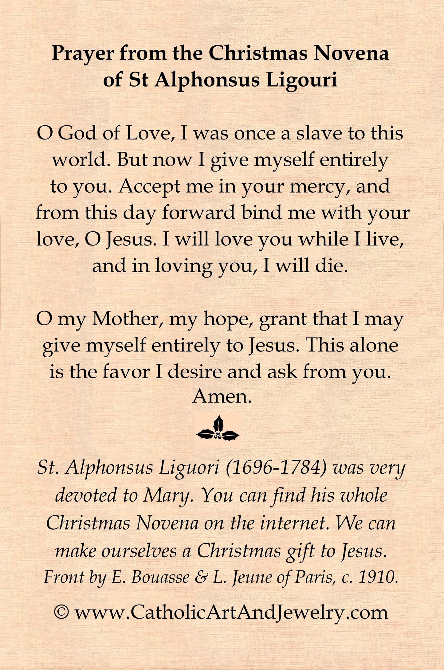 Christmas Holy Card #6 – St. Liguori Prayer – pack of 10/100/1000 – Stocking Stuffer – Keeping Christ in Christmas! – Restored Card