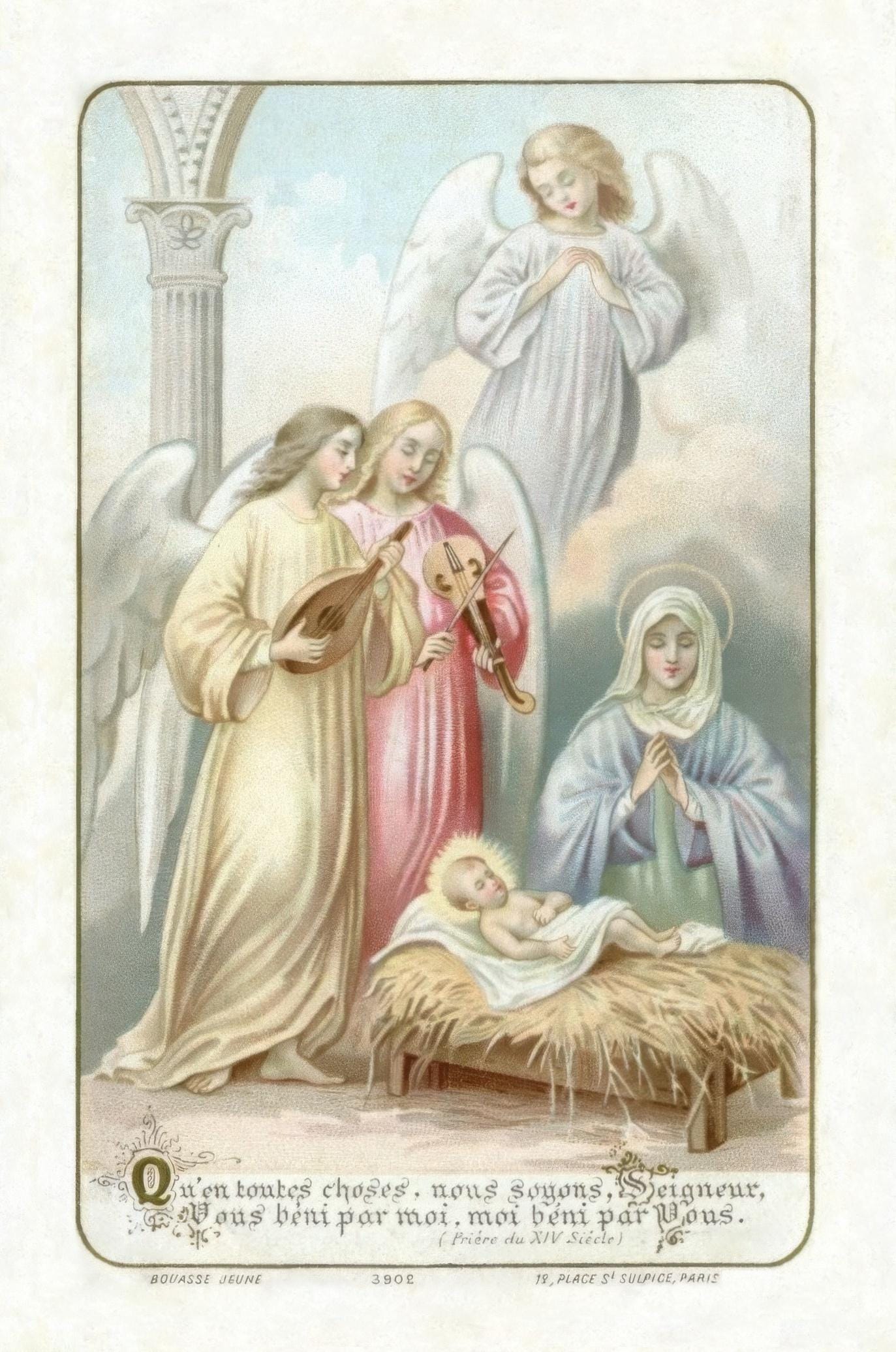 New! Christmas Holy Card #19 – A Christmas Blessing – pack of 10/100/1000 – Stocking Stuffer – Restored Vintage Card