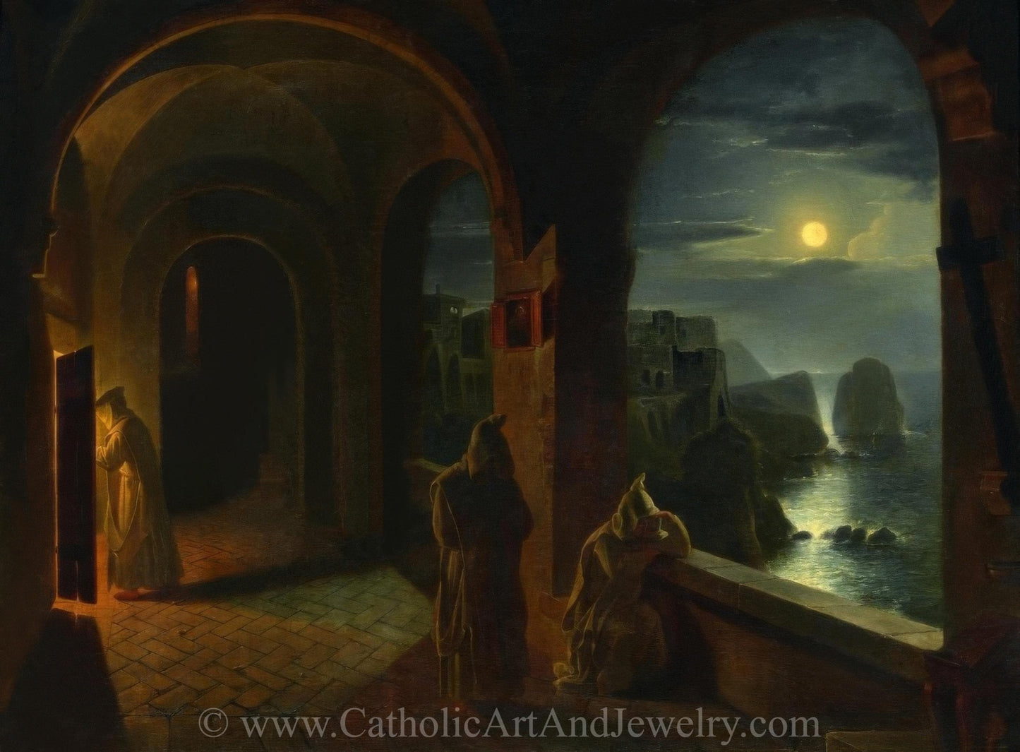 New! Carthusian Monks at the Certosa Monastery on Capri – Franz Ludwig Catel – Beautiful Catholic Art – Catholic Gift – Calm and Meditative