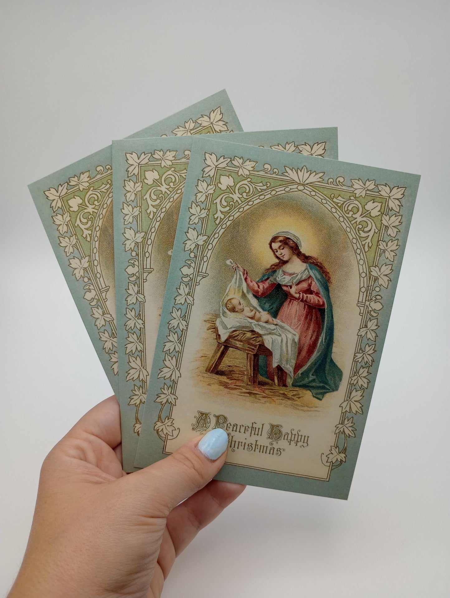 New!  A Peacefuil, Happy Christmas – Christmas Postcard with Envelopes Available – 3, 10, or 100 – Restored Vintage Religious Postcard