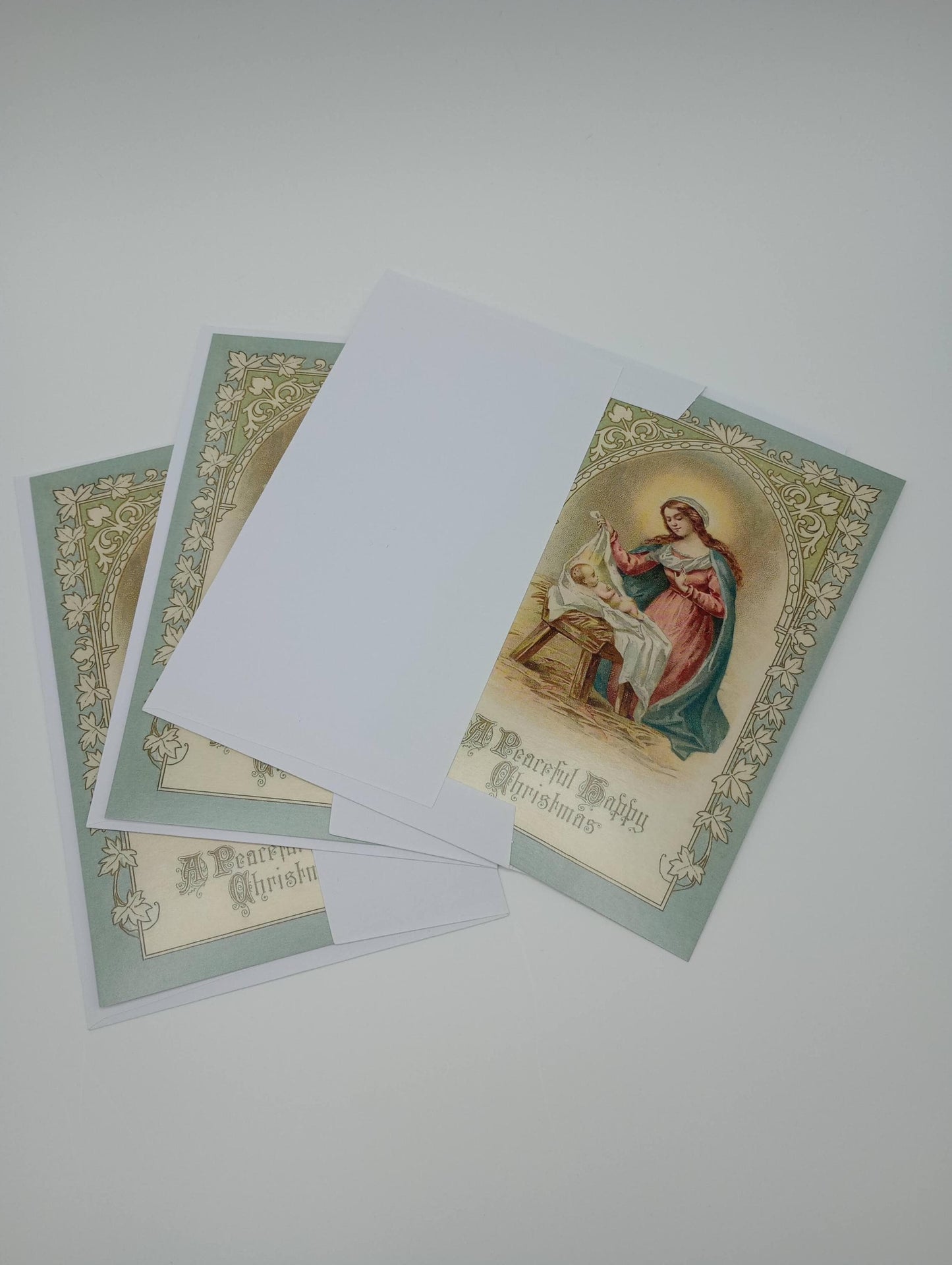 New!  A Peacefuil, Happy Christmas – Christmas Postcard with Envelopes Available – 3, 10, or 100 – Restored Vintage Religious Postcard