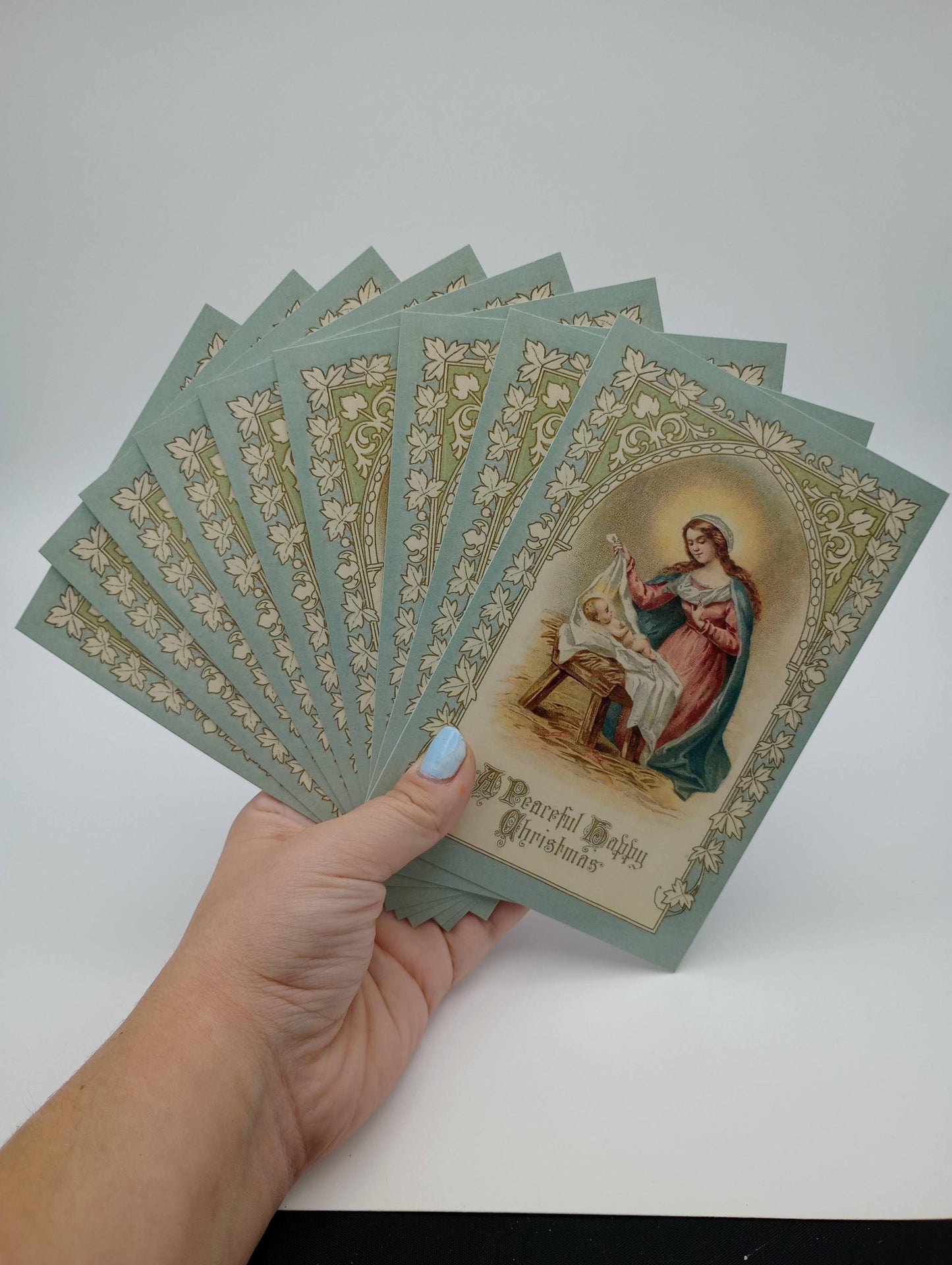 New!  A Peacefuil, Happy Christmas – Christmas Postcard with Envelopes Available – 3, 10, or 100 – Restored Vintage Religious Postcard