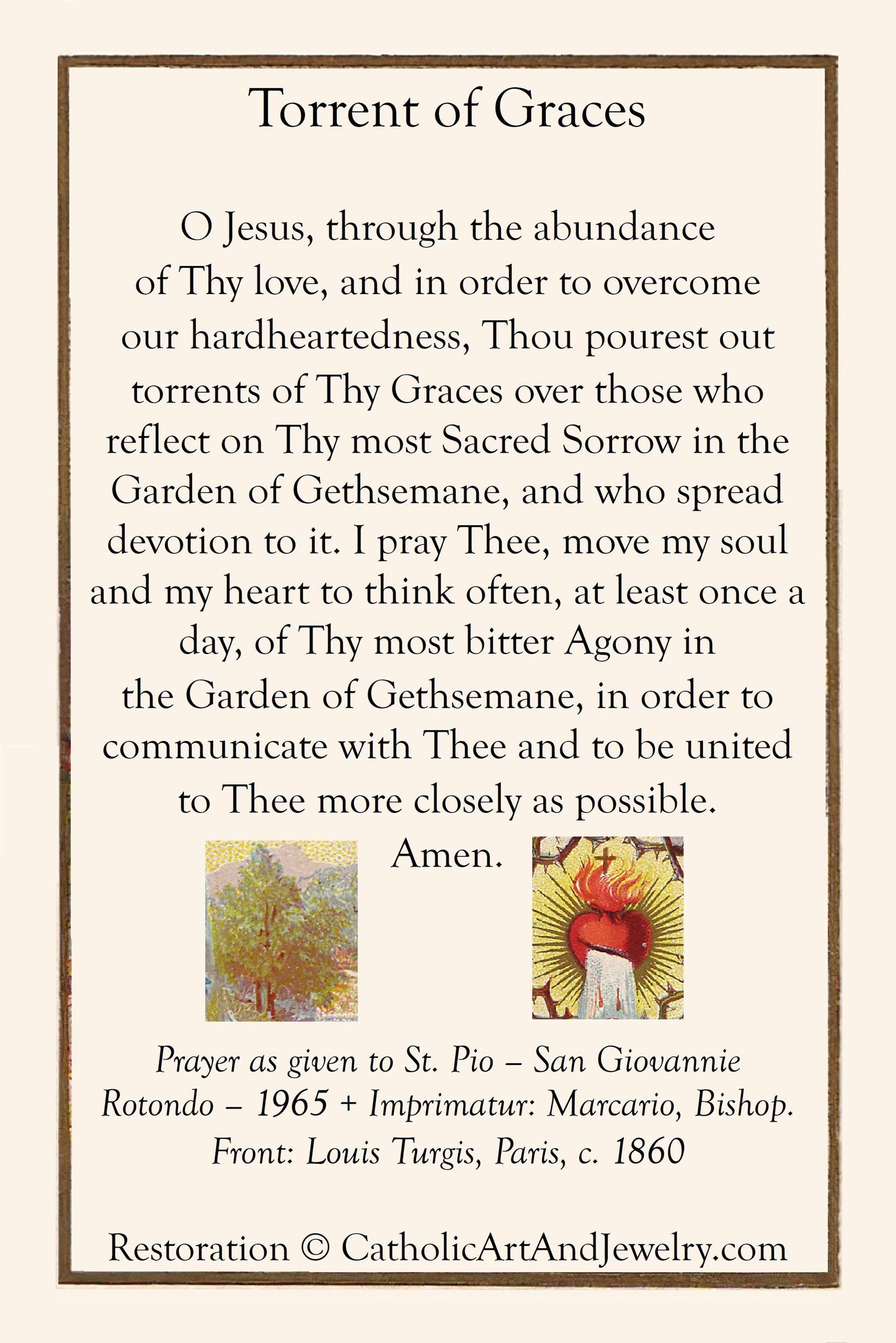 Torrent of Graces – Holy Card – pack of 10/100/1000 – Restored Vintage Holy Card