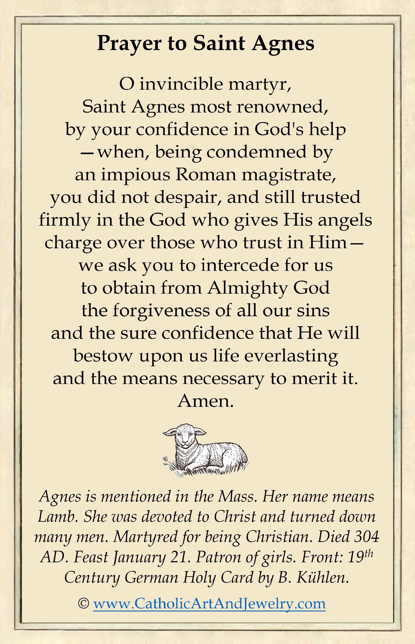 Agnes of Rome – Restored Vintage Holy Card – pack of 10/100/1000