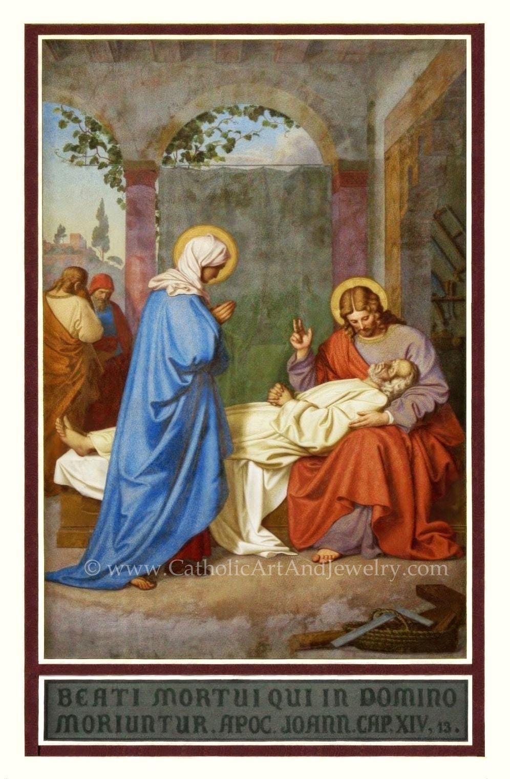 New! A Happy Death – Mary and Jesus with St. Joseph – Holy Card – pack of 10/100/1000 – Restored Vintage Holy Card