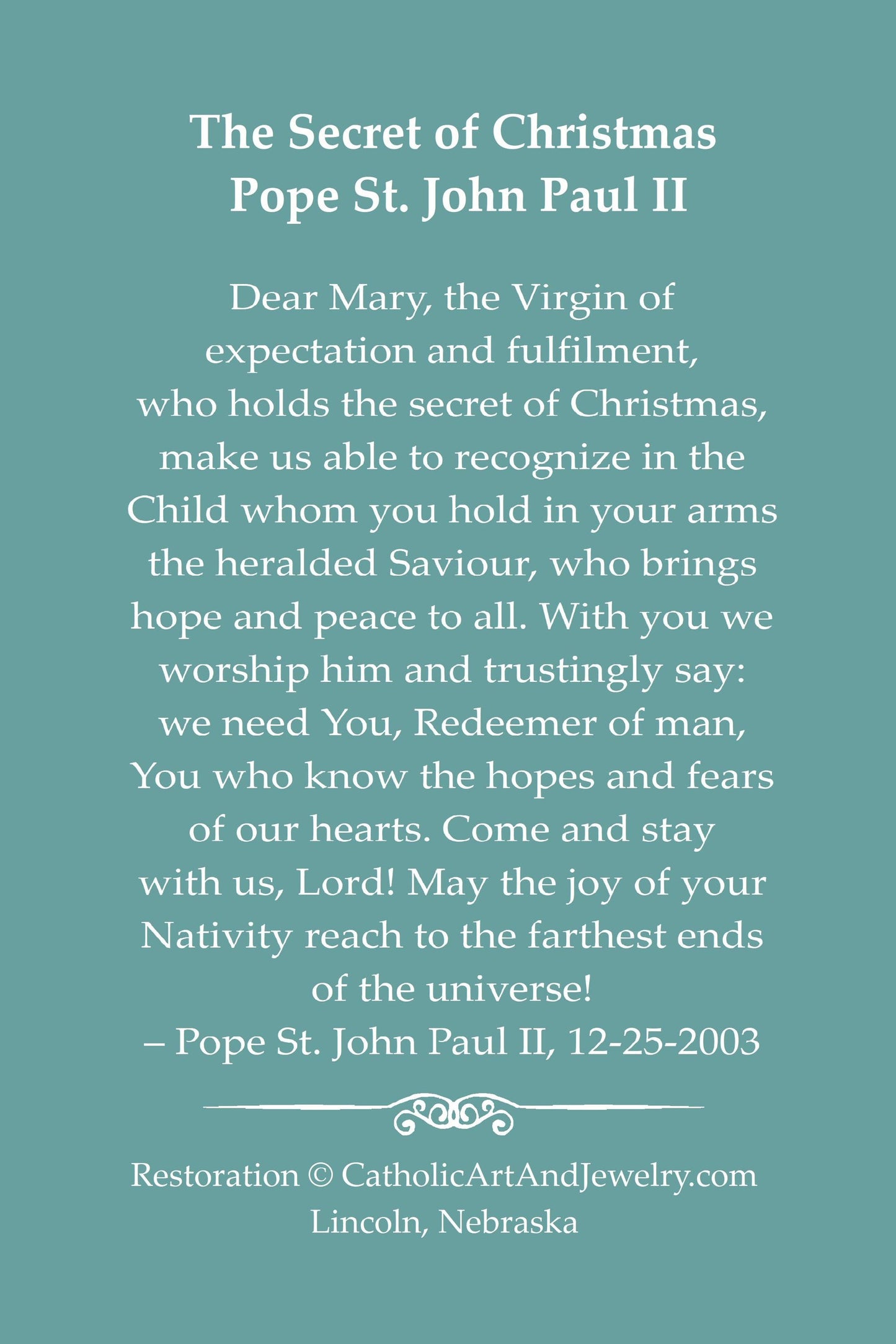 New! Christmas Prayer Card #12 – Mary and Jesus with Children – Secret of Christmas Paayer– pack of 10/100/1000 Keeping Christ in Christmas!