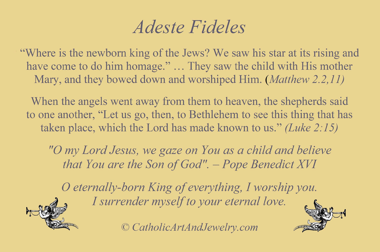 New! Christmas Holy Card #10 – Adeste Fideles – pack of 10/100/1000 – Stocking Stuffer – Restored Vintage Card