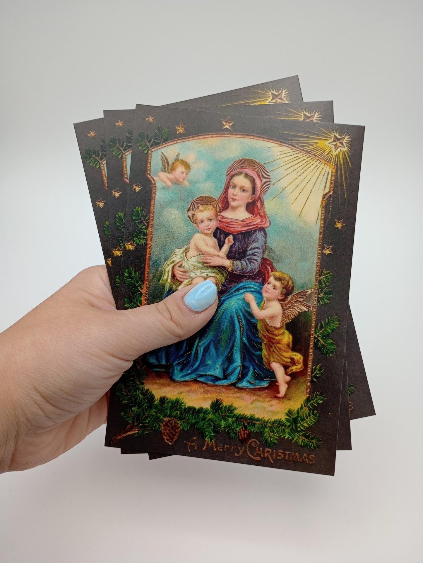 New!  A Merry Christmas – Turn-of-the-Century Christmas Postcard with Envelopes Available– 3, 10, or 100–Restored Vintage Religious Postcard