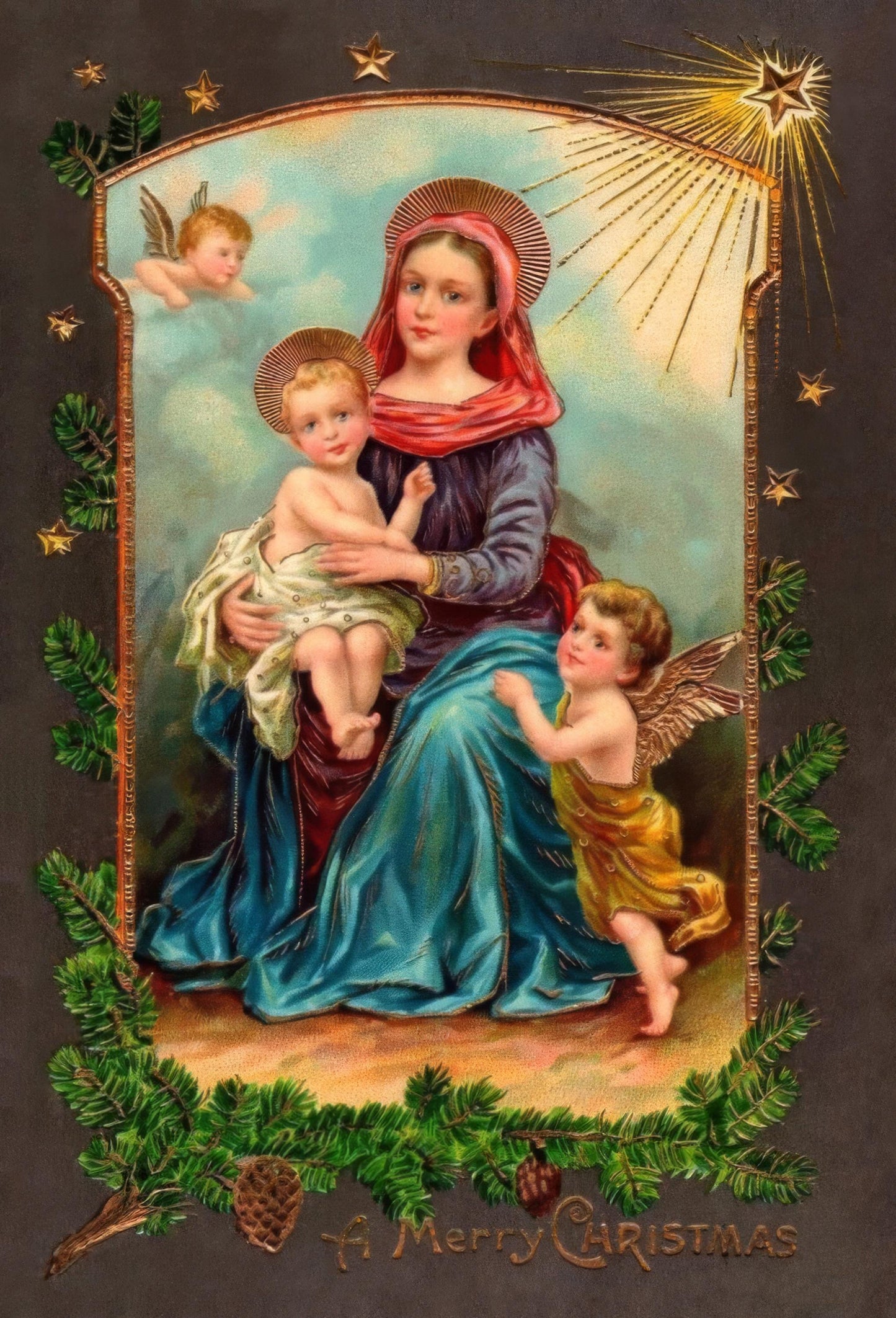 New!  A Merry Christmas – Turn-of-the-Century Christmas Postcard with Envelopes Available– 3, 10, or 100–Restored Vintage Religious Postcard