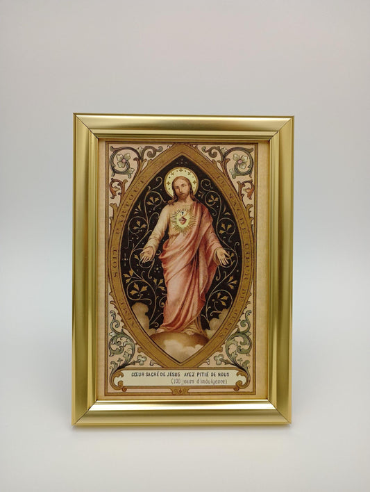 New! Jesus, the Sacred Heart – Framed 4x6" –  Gold Style