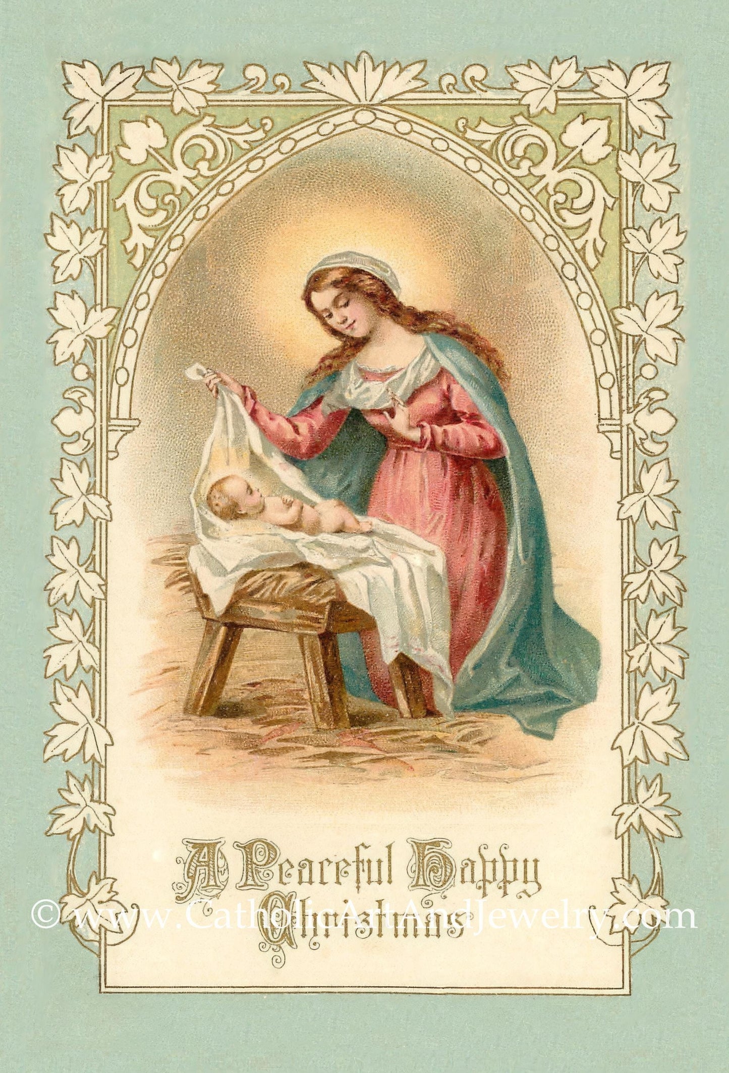 New!  A Peacefuil, Happy Christmas – Christmas Postcard with Envelopes Available – 3, 10, or 100 – Restored Vintage Religious Postcard