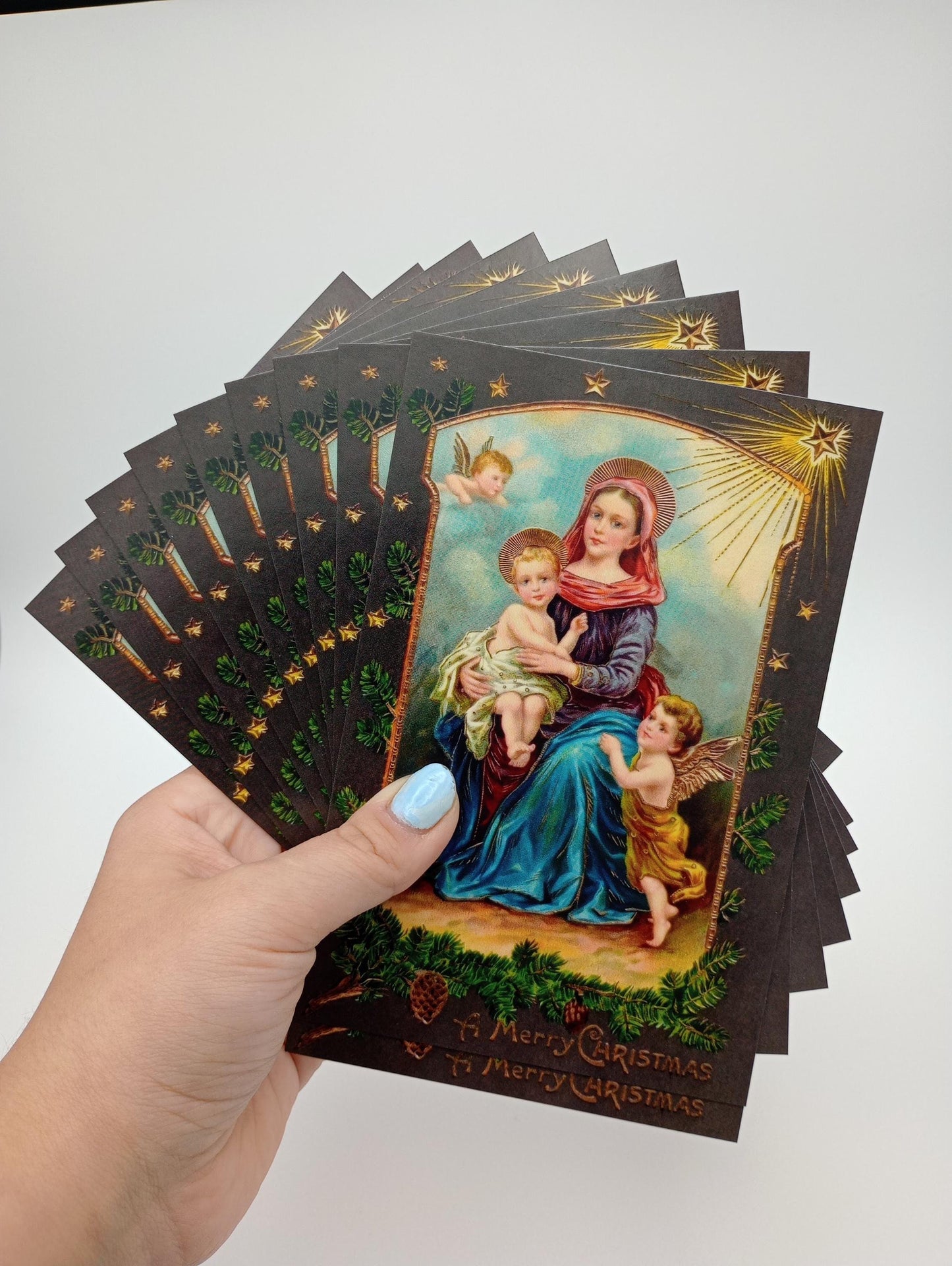 New!  A Merry Christmas – Turn-of-the-Century Christmas Postcard with Envelopes Available– 3, 10, or 100–Restored Vintage Religious Postcard