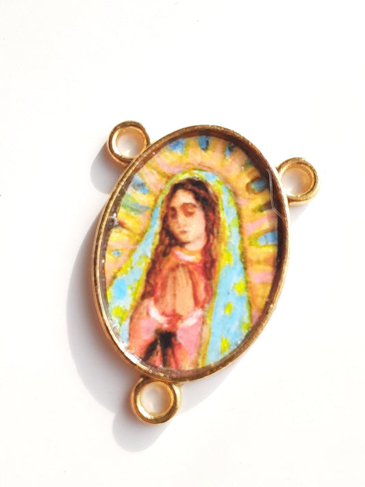 Our Lady of Guadalupe Golden Oval Rosary Centerpiece