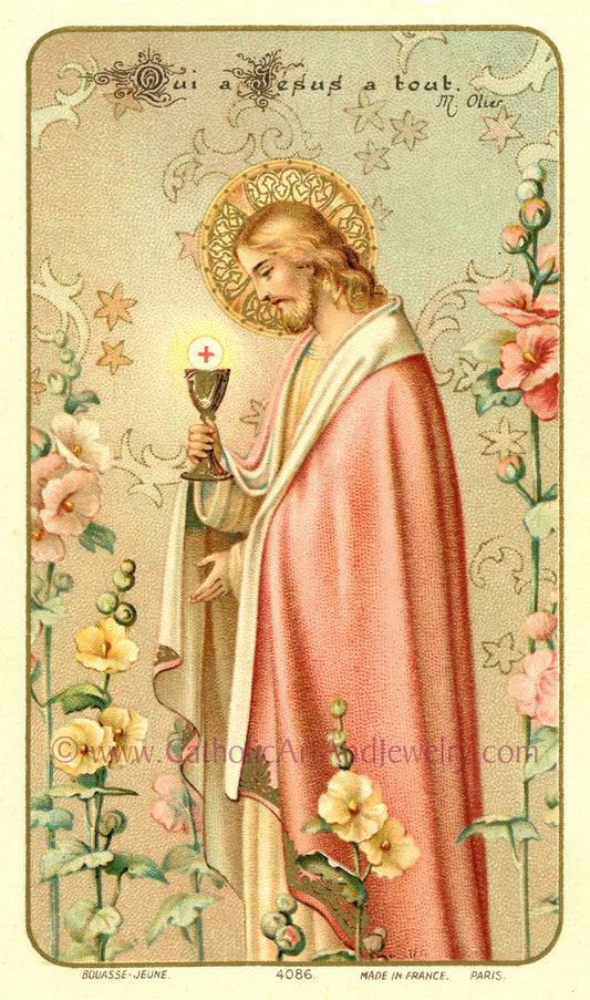 Jesus Holding the Eucharist– Bouasse-Jeune / First Communion Gift / Vintage Catholic Art Print – Archival Quality – Catholic Wall Art