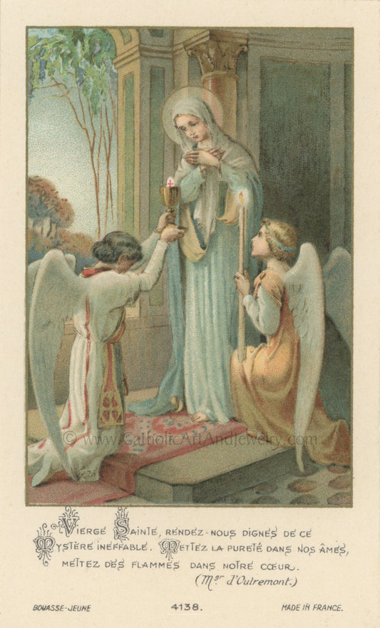 Mary Receiving Communion – based on a Vintage French Holy Card – Catholic Art Print – Unique Catholic Gift