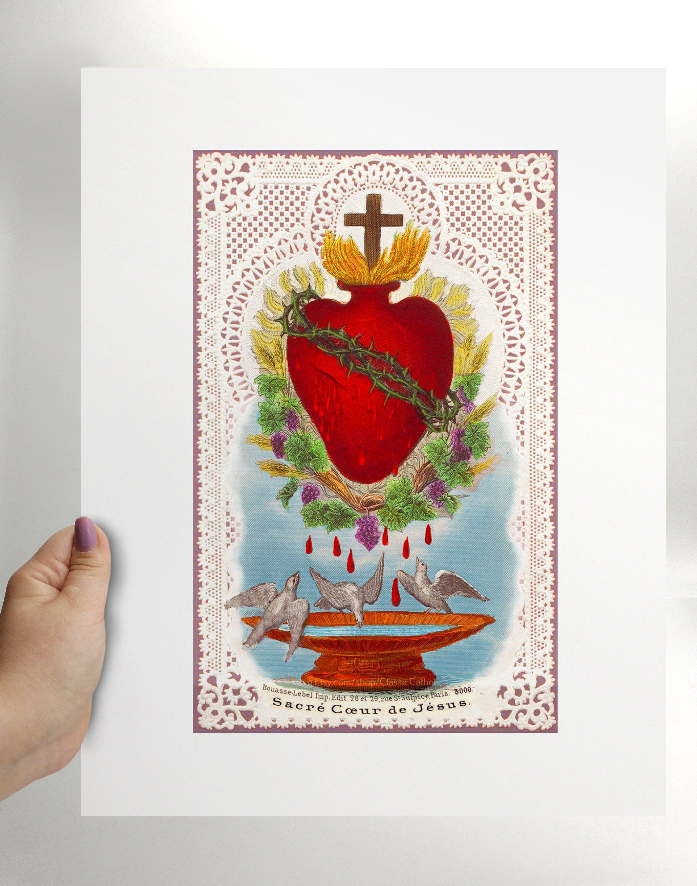 Vintage catholic sacred buy heart print