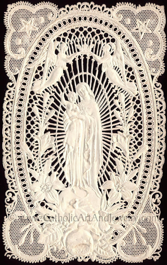 Madonna and Child Art Print – based on a Paper Lace Vintage French Holy Card – Catholic Gift