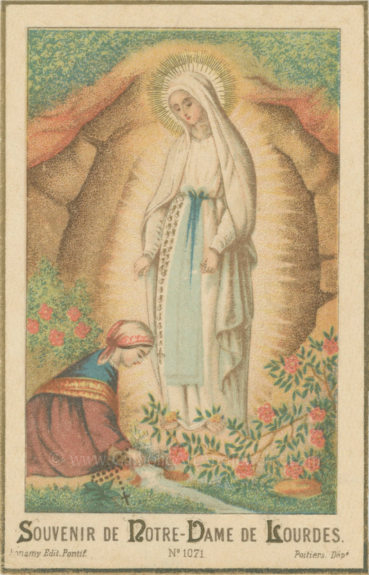 Our Lady of Lourdes – Based on Vintage Holy Card – 3 sizes – Catholic Art