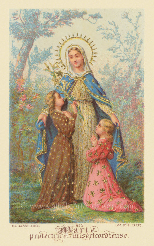 Mary, Merciful Protector – Based on a Vintage French Holy Card – 3 sizes – Archival Quality