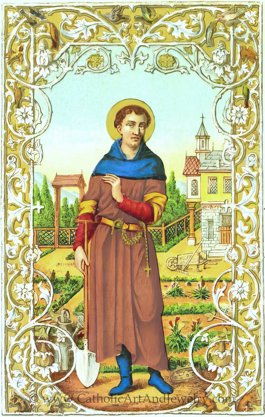 St Fiacre of Breuil – Patron of Gardeners and Herbalists – Catholic Art Print – Archival Quality