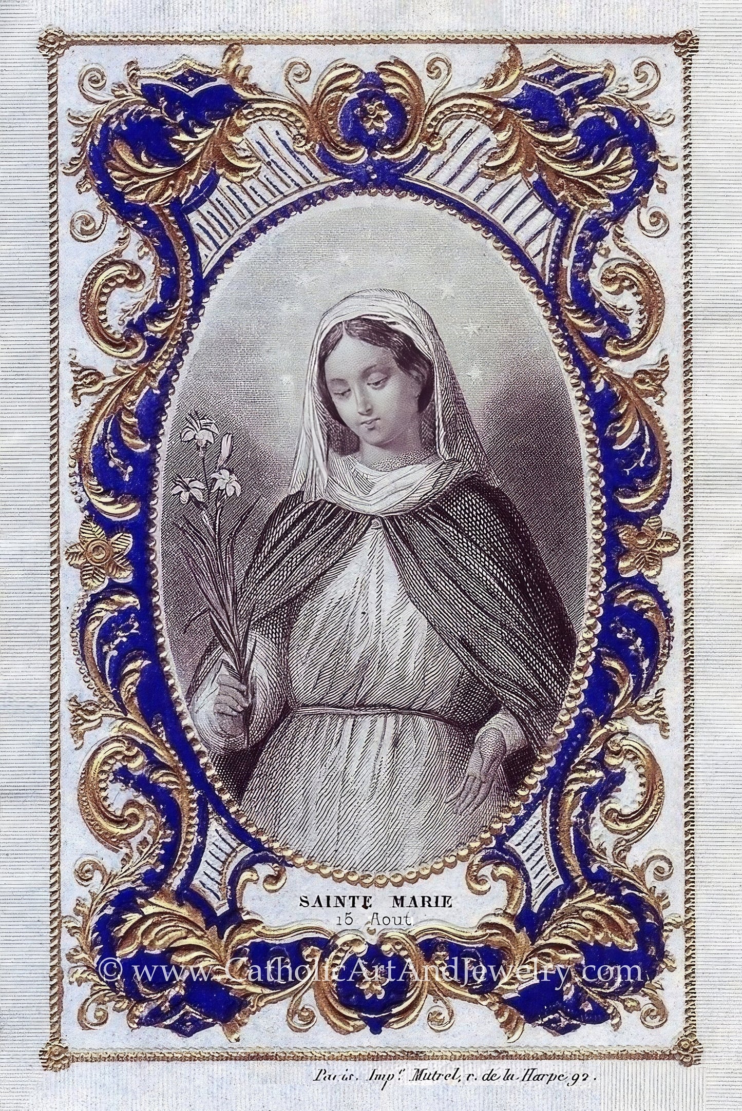 Saint Mary  – The Feast of the Assumption  – Based on a 19th Century Holy Card – Catholic Artwork