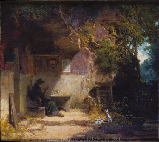 New! Hermit Reading in His Retreat – Carl Spitzweg – Beautiful Catholic Artwork – Archival Quality