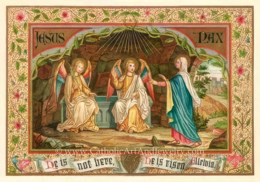 New! He Is Risen! Alleluia! – based on a Vintage Holy Card – Catholic Art Print – Archival Quality